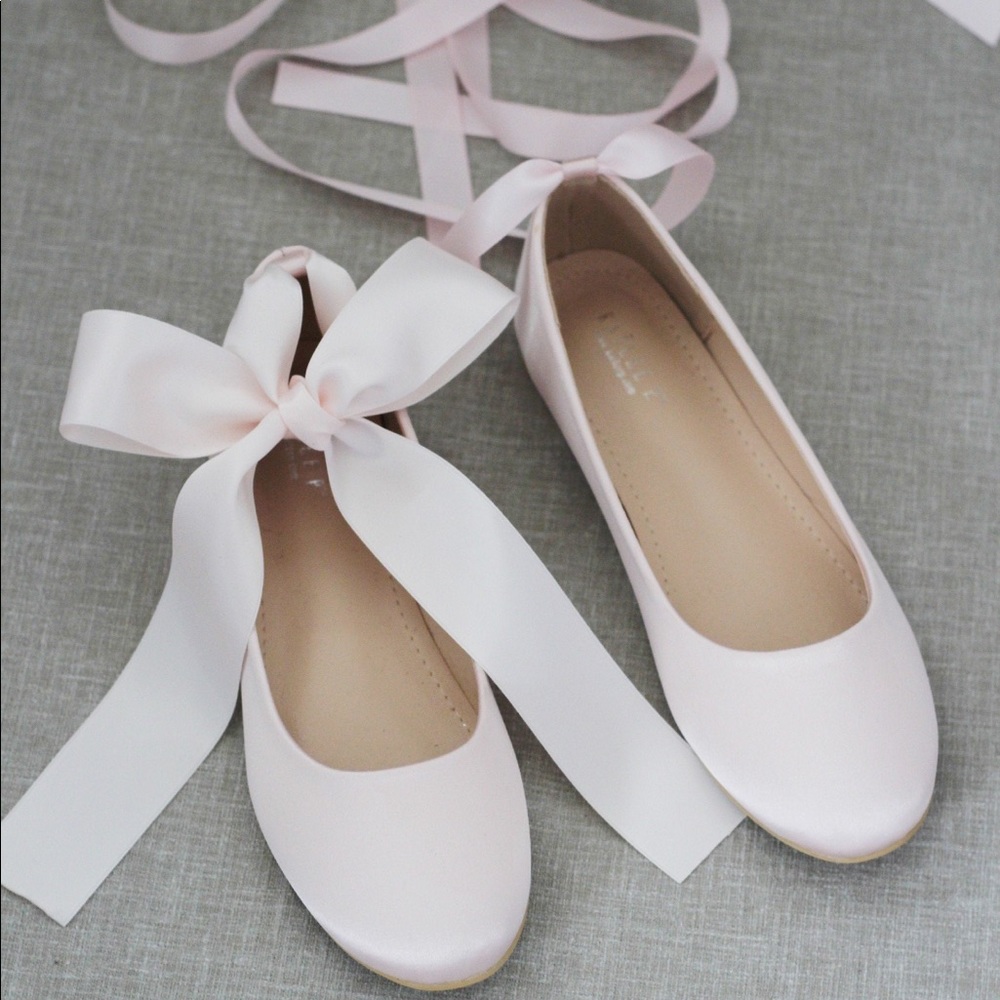 BLUSH PINK SATIN FLATS WITH BALLERINA LACE UP